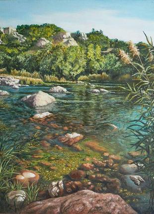 Картина маслом на холсте "река". авторская работа, холст, масляные краски2 фото