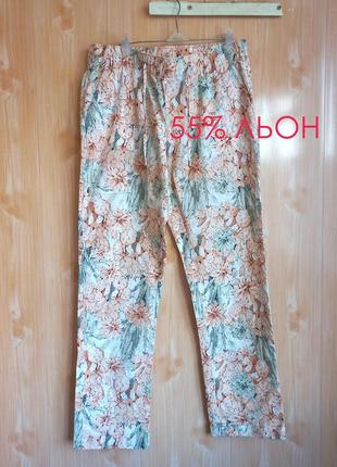 Льон яркие льняные летние брюки в цветочный принт лен1 фото