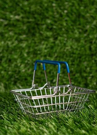 Декоративний металевий міні-кошик із супермаркету срібний синій1 фото