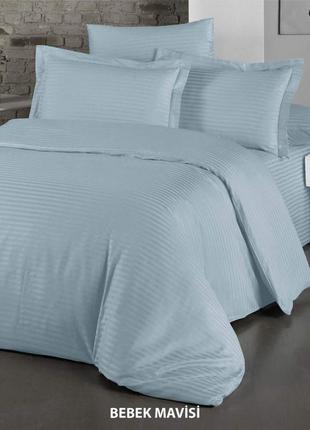 Постільна білизна cotton shine stripe satin 200х220 bebek mavisi1 фото