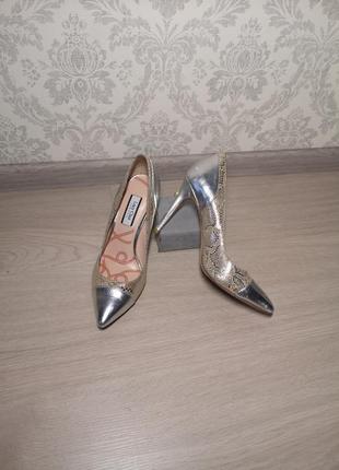 Блестящие лодочки, туфли на шпильке, кожаные лодочки, кожаный туфли, туфли в стразах, золотые туфли