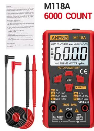 Мультиметр цифровой тестер амперметр aneng m118a. ncv. 6000 отсчётов. автомат.