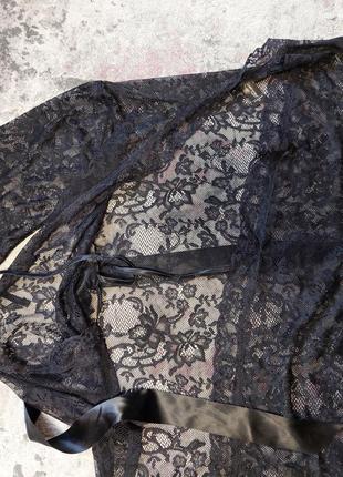 Обложительный черный кружевной халат с цветочным принтом love&honey( размер 36-38)9 фото
