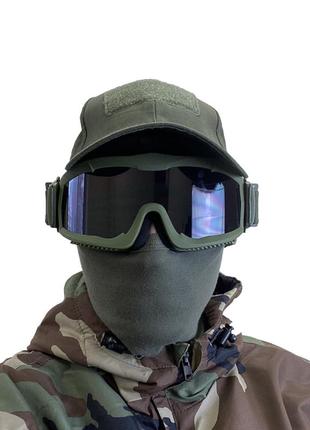 Тактическая ударопрочная маска олива с тремя сменными линзами 3 мм баллистическая маска