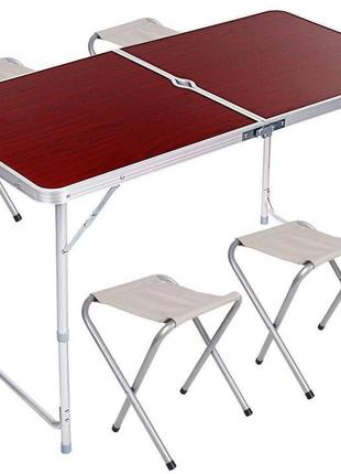 Стол алюминиевый раскладной для пикника + 4 стула, чемодан красный3 фото