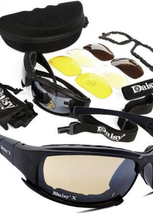 Защитные тактические солнцезащитные очки с поляризацией daisy x7 black 4 комплекта линз19 фото
