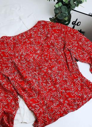 Красивая красная блуза на запах топ укороченная в винтажном стиле от h&m7 фото