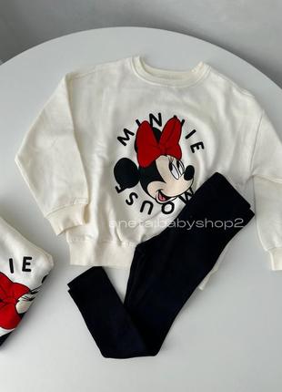 Костюм комплект zara disney minnie mouse свитшот леггинсы лосины штаны 104 110 116