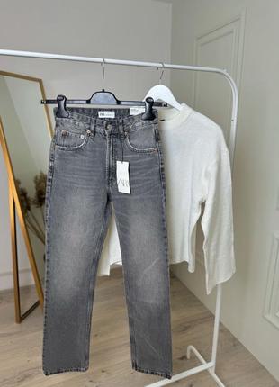 Джинсы джинсы zara straight-fit прямые размер 34 xs 36 s 38 мсветло-серые, графит2 фото