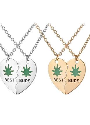 Парные подвески лучшие друзья best buds с коноплей кулоны две половинки сердца best friends1 фото