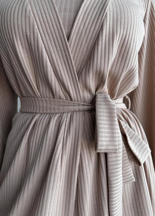 Ночная рубашка + халат из натуральной ткани рубчик (пижама 2ка) бежевый - (xl-xxl)8 фото