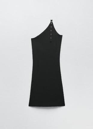 Чорне плаття зара в рубчик тягнеться ,коротке сукня з асиметричним верхом, широкою бретелею та металевою пряжкою.zara3 фото