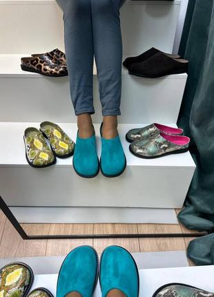 Сабо клогі з натуральної італійської шкіри та замші жіночі