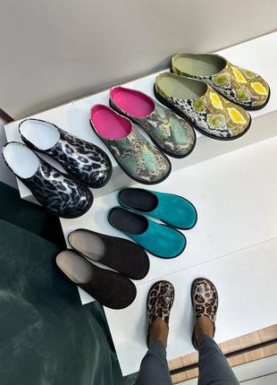 Сабо клогі з натуральної італійської шкіри та замші жіночі