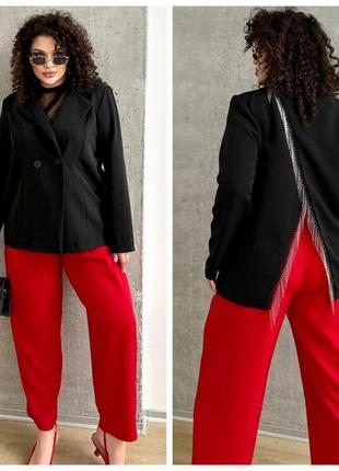 Женский классический пиджак с бахромой батал 48-58 р1 фото