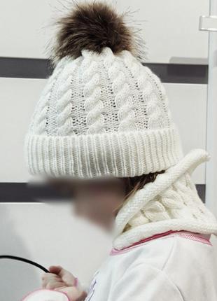 Новый детский комплект! детская белая шапка и шарф снуд рукавички2 фото