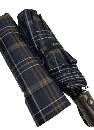 Зонт полуавтомат на 8 карбоновых спиц от susino, в клетку с коричневой ручкой, sys 02076-22 фото