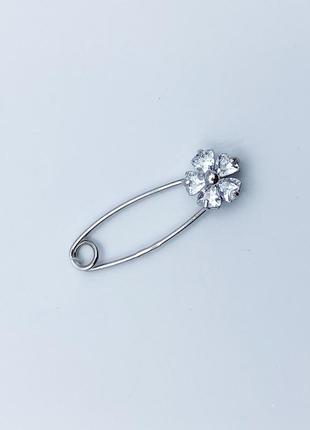 Брошка-булавка серебряная с кубическим цирконием "василёк" 1,4 г