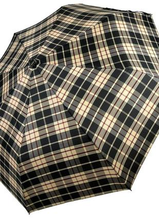 Зонт полуавтомат на 8 карбоновых спиц от susino, в клетку с коричневой ручкой, sys 02076-61 фото