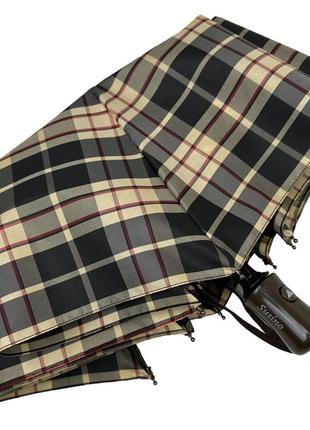 Зонт полуавтомат на 8 карбоновых спиц от susino, в клетку с коричневой ручкой, sys 02076-65 фото