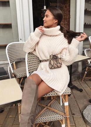 Сумка на пояс 3 в 1 під рептилію яскраво-бежево-коричнева