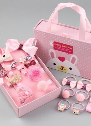 Набор детских заколок. розовый 18 штук в подарочной коробочке.1 фото