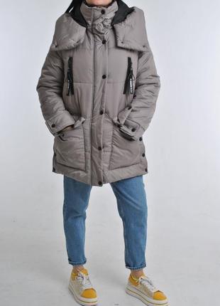 Зимняя куртка парка с красивым капюшоном и съемным поясом4 фото