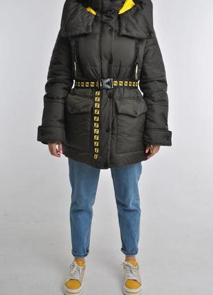 Неймоверная зимняя куртка парка со съемным капюшоном и поясом5 фото