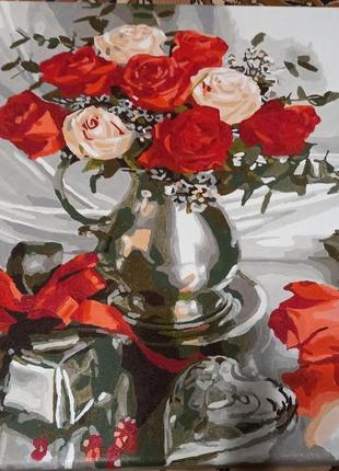 Намальована готова картина по номерах "троянди"4 фото