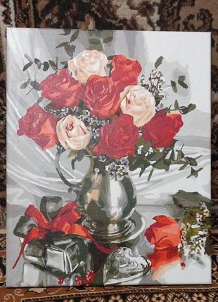 Намальована готова картина по номерах "троянди"2 фото