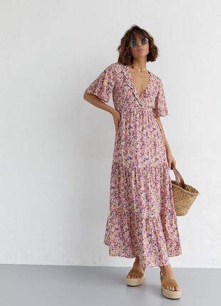 Довге плаття з оборкою і квітковим принтом — лавандовий колір, xs (є розміри)4 фото