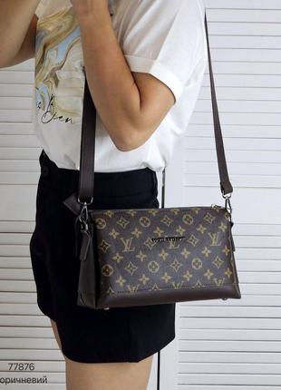 Жіноча стильна та якісна сумка зі штучної шкіри на 3 відділи коричнева