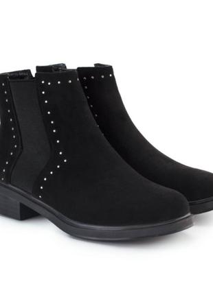Стильные черные замшевые осенние деми ботинки низкие короткие челси3 фото