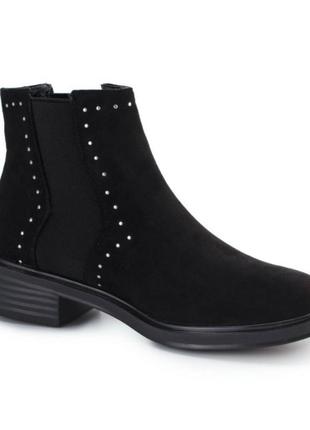 Стильные черные замшевые осенние деми ботинки низкие короткие челси4 фото