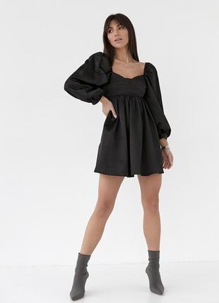 Атласное платье-мини с пышной юбкой и с открытой спиной - черный цвет, l (есть размеры)