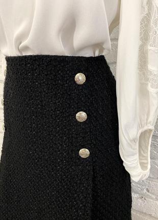 Черная твидовая юбка с шерстью marks&spencer, расширенная, трапеция,9 фото
