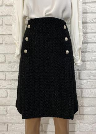 Черная твидовая юбка с шерстью marks&spencer, расширенная, трапеция,5 фото