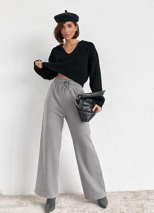 Теплые брюки-кюлоты с высокой талией - серый цвет, m (есть размеры)8 фото