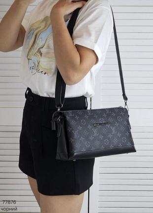 Жіноча стильна та якісна сумка зі штучної шкіри на 3 відділи чорна
