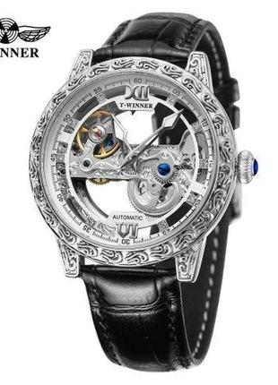 Чоловічий механічний наручний годинник скелетон з автопідзаводом forsining 8258 silver-silver