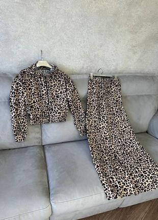 Костюм двойка широкие штаны палаццо леопардовый лео животный принт3 фото