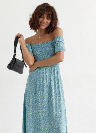Женское длинное платье с эластичным поясом fame istanbul - джинс цвет, s (есть размеры)3 фото