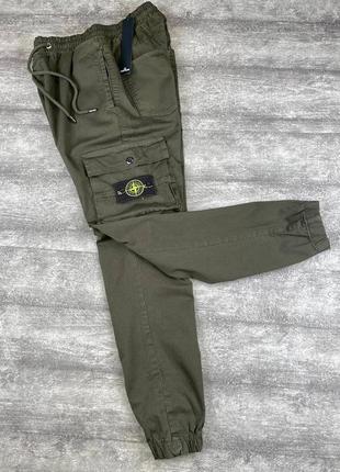 Мужские зелёные хаки штаны брюки карго stone island зелені штани карго stone island