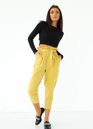 Стильные штаны с широкой резинкой lurex - горчичный цвет, s (есть размеры)2 фото
