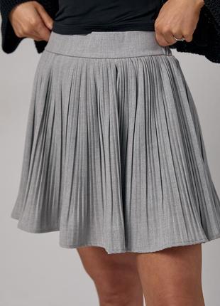 Короткая юбка плиссе - светло-серый цвет, m (есть размеры)4 фото