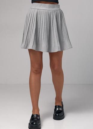 Короткая юбка плиссе - светло-серый цвет, m (есть размеры)1 фото
