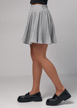 Короткая юбка плиссе - светло-серый цвет, m (есть размеры)5 фото