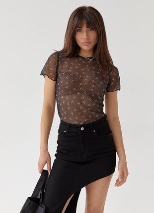 Жіноча футболка із сітки — чорний колір, xl (є розміри)