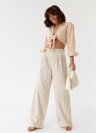 Жіночі штани-палацо — бежевий колір, l (є розміри)3 фото