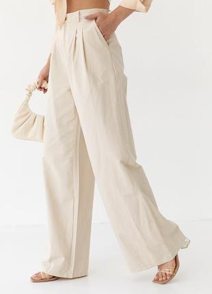 Жіночі штани-палацо — бежевий колір, l (є розміри)5 фото